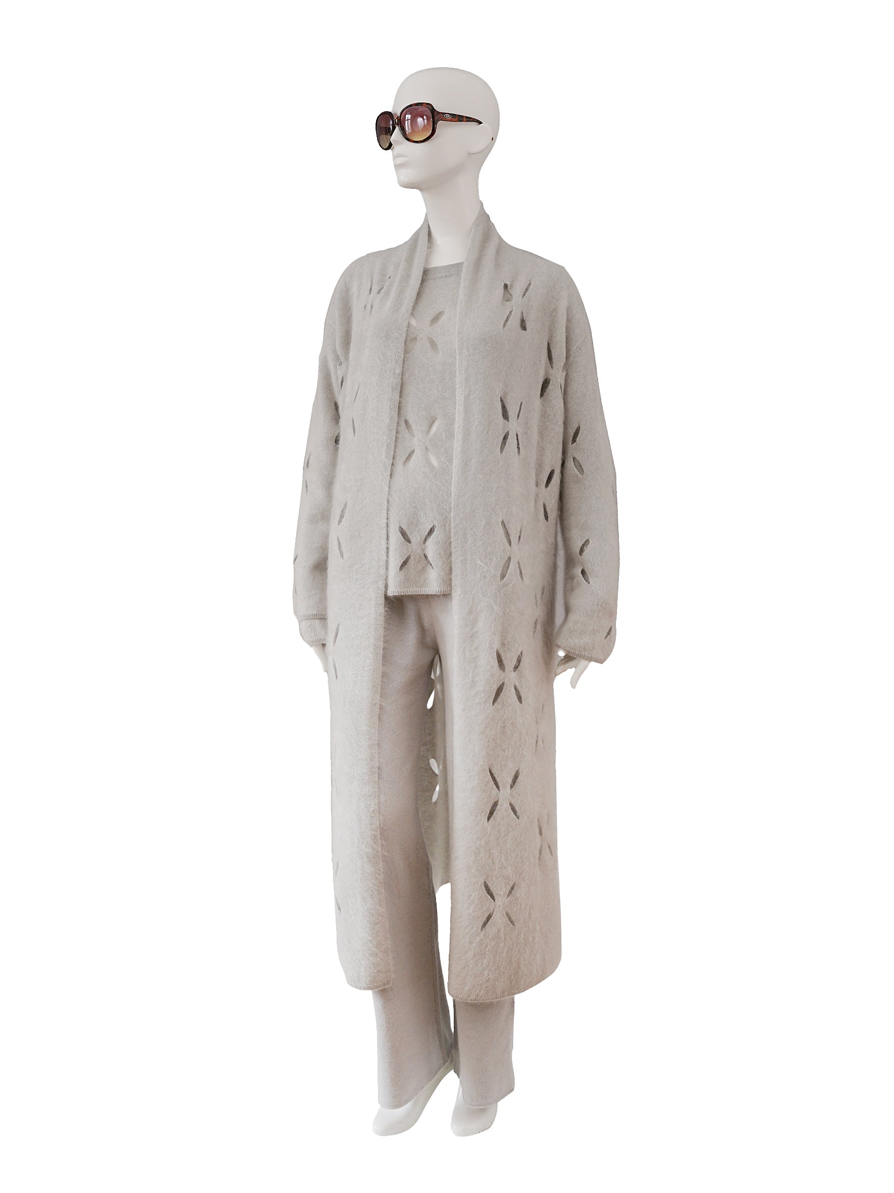 Light grey cashmere knit cover with cutout flowers